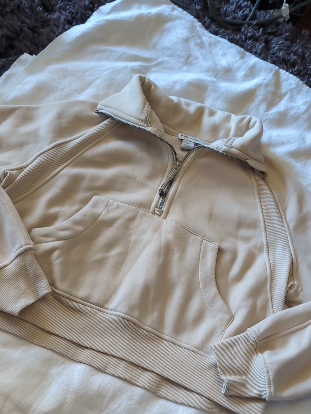 womans Half-Zip Pullover Sweatshirt in Beige